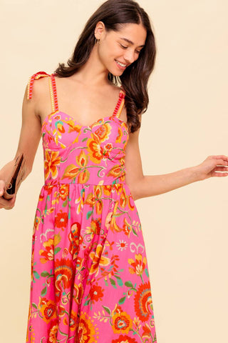 GARDEN GATHERING PINK WOVEN MIDI DRESS - By Baano