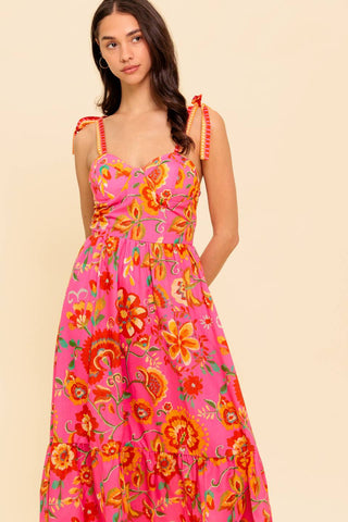 GARDEN GATHERING PINK WOVEN MIDI DRESS - By Baano