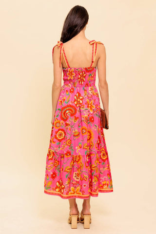 GARDEN GATHERING PINK WOVEN MIDI DRESS - By Baano