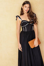 LOVELY DARLING BLACK WOVEN MIDI DRESS - By Baano