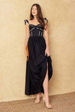 LOVELY DARLING BLACK WOVEN MIDI DRESS - By Baano