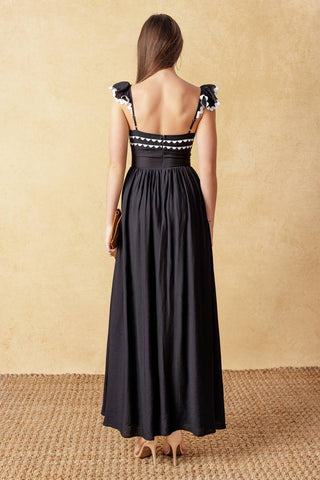 LOVELY DARLING BLACK WOVEN MIDI DRESS - By Baano