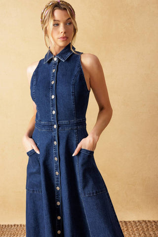 TIME FOR SOMETHING DENIM MIDI DRESS - By Baano