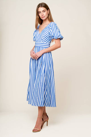 SUNSET STEPS BLUE WOVEN MIDI DRESS - By Baano