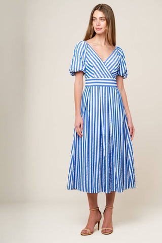 SUNSET STEPS BLUE WOVEN MIDI DRESS - By Baano