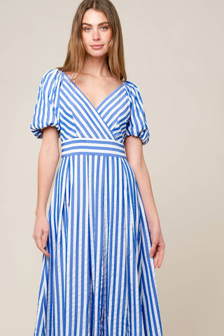 SUNSET STEPS BLUE WOVEN MIDI DRESS - By Baano