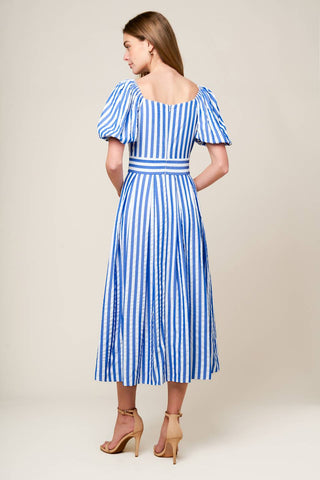 SUNSET STEPS BLUE WOVEN MIDI DRESS - By Baano