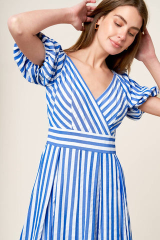 SUNSET STEPS BLUE WOVEN MIDI DRESS - By Baano