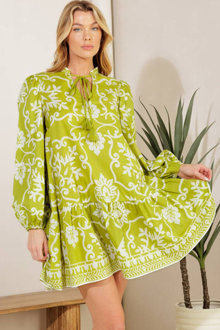 CATCHING FLIGHTS LIME WOVEN MNI DRESS - By Baano