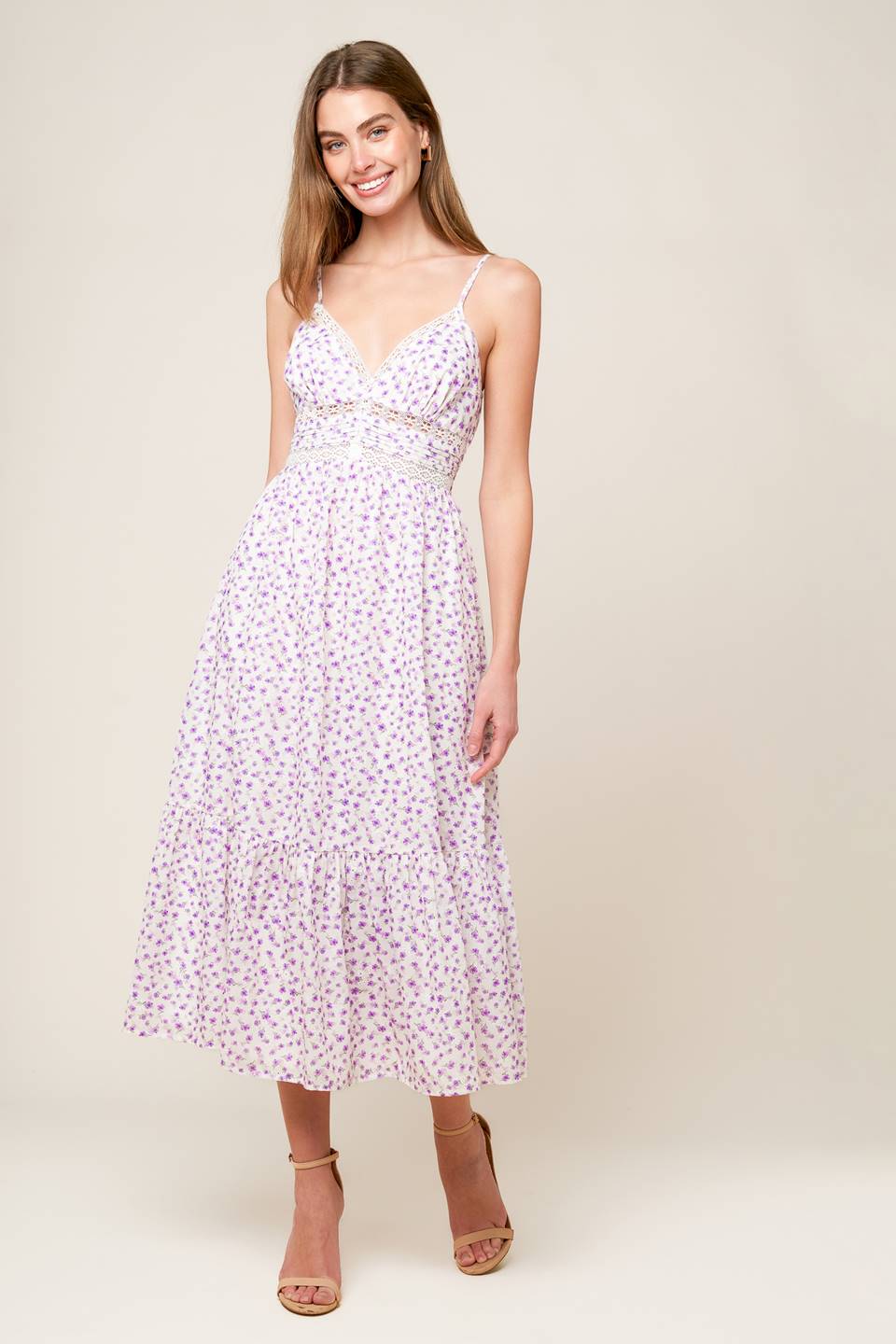 DAYLIGHT GLIMMER LAVENDER WOVEN MIDI DRESS - By Baano