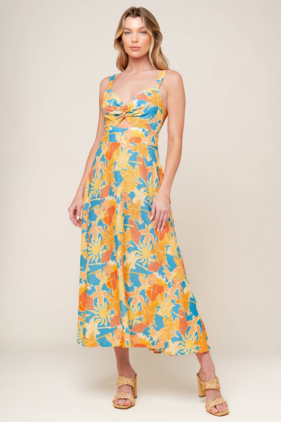 TWIRL ME BLUE WOVEN MIDI DRESS - By Baano