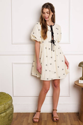 A DAY AT THE VINEYARD WOVEN MINI BADYDOLL DRESS - By Baano