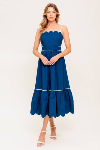 RUSTIC DREAM NAVY WOVEN MIDI DRESS - By Baano