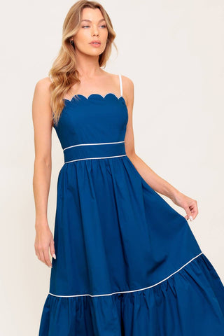 RUSTIC DREAM NAVY WOVEN MIDI DRESS - By Baano