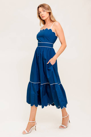 RUSTIC DREAM NAVY WOVEN MIDI DRESS - By Baano