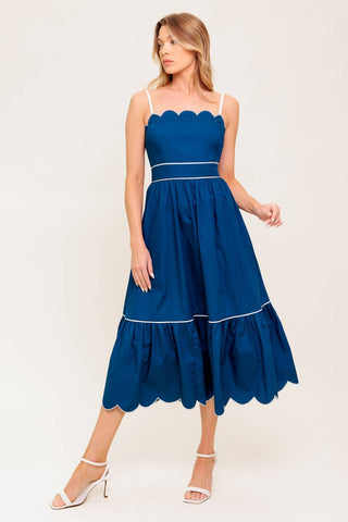 RUSTIC DREAM NAVY WOVEN MIDI DRESS - By Baano