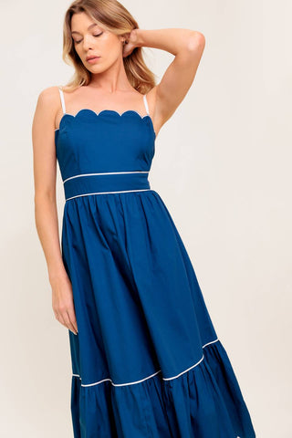 RUSTIC DREAM NAVY WOVEN MIDI DRESS - By Baano