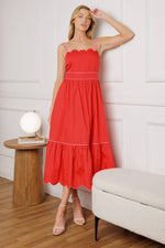 RUSTIC DREAM RED WOVEN MIDI DRESS - By Baano