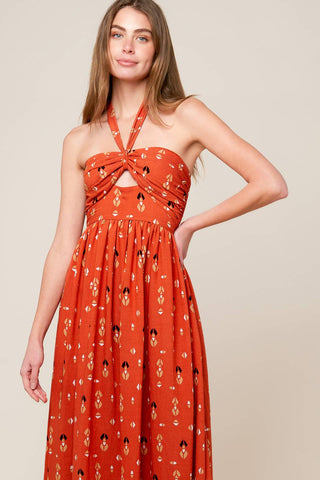 SIDEWALK CAFÉ TERRACOTTA WOVEN MAXI DRESS - By Baano