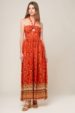 SIDEWALK CAFÉ TERRACOTTA WOVEN MAXI DRESS - By Baano