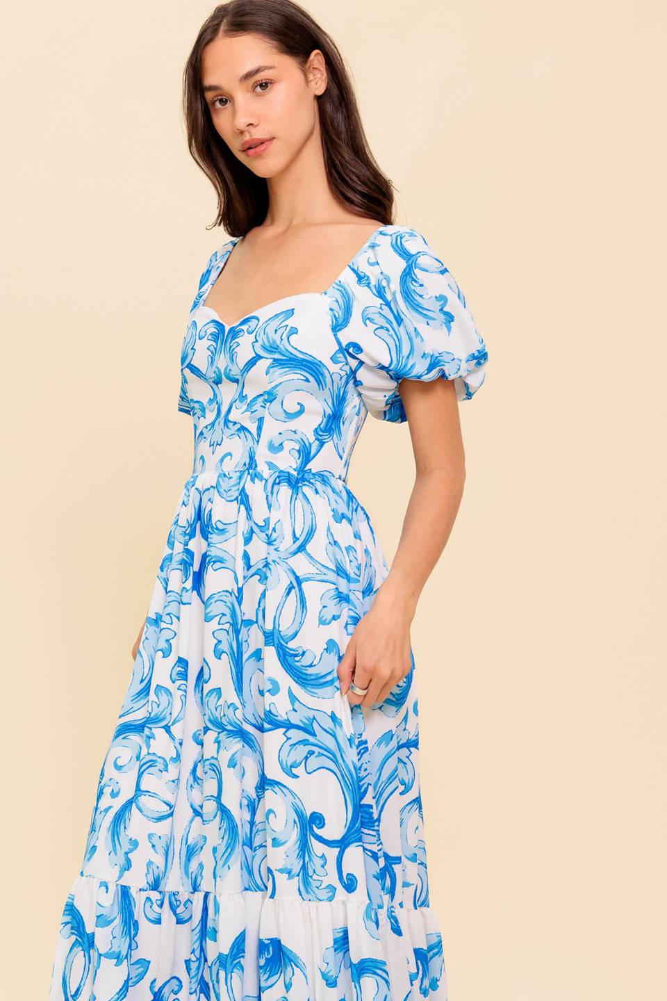 A WORK OF ART BLUE WOVEN MIDI DRESS Flying Tomato