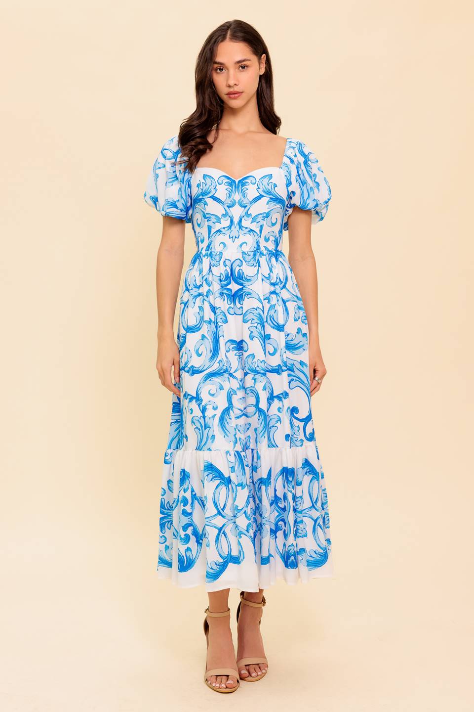 A WORK OF ART BLUE WOVEN MIDI DRESS Flying Tomato