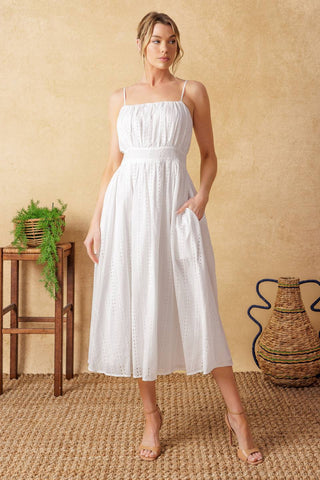 BACK AND FORTH EYELET MIDI DRESS - By Baano