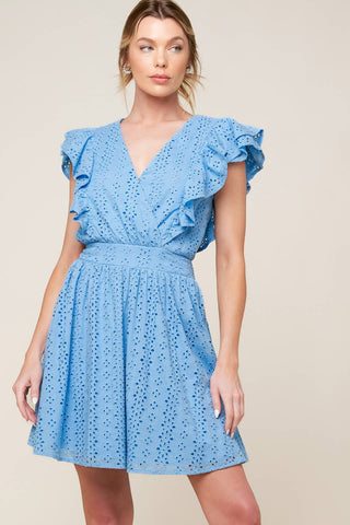 KEEP ME CLOSE POWDER BLUE WOVEN MINI DRESS - By Baano
