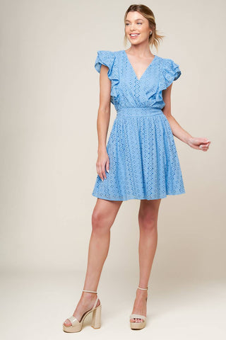 KEEP ME CLOSE POWDER BLUE WOVEN MINI DRESS - By Baano
