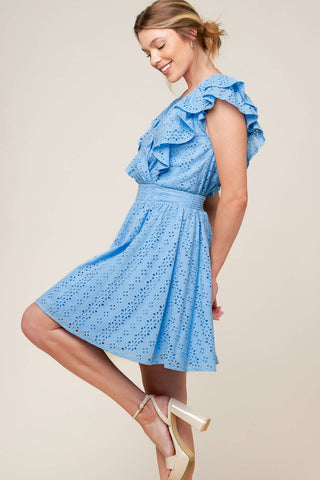 KEEP ME CLOSE POWDER BLUE WOVEN MINI DRESS - By Baano