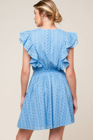 KEEP ME CLOSE POWDER BLUE WOVEN MINI DRESS - By Baano