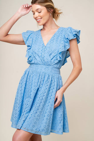 KEEP ME CLOSE POWDER BLUE WOVEN MINI DRESS - By Baano