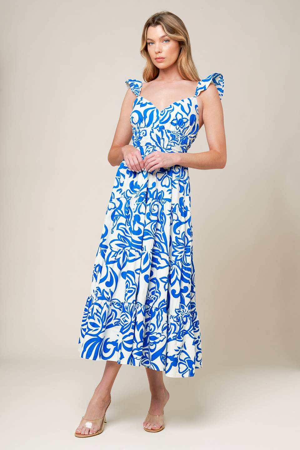 MEMORABLE ENTRANCE BLUE WOVEN MDI DRESS - By Baano