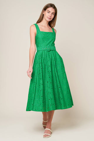 DAFFODILS & DAYDREAMS WOVEN LACE MIDI DRESS - By Baano