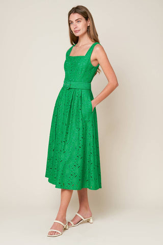 DAFFODILS & DAYDREAMS WOVEN LACE MIDI DRESS - By Baano