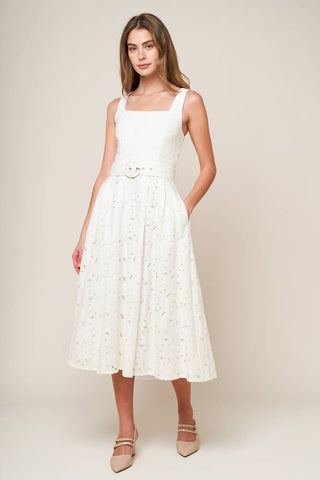 DAFFODILS & DAYDREAMS WOVEN LACE MIDI DRESS - By Baano