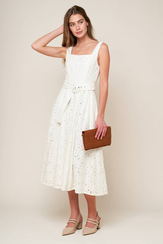 DAFFODILS & DAYDREAMS WOVEN LACE MIDI DRESS - By Baano