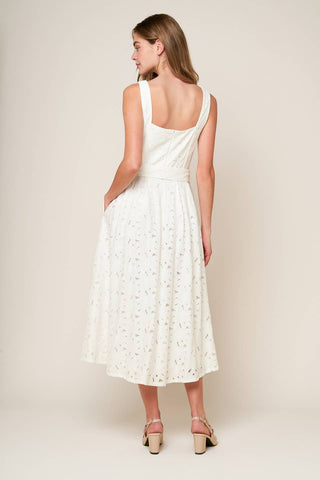 DAFFODILS & DAYDREAMS WOVEN LACE MIDI DRESS - By Baano