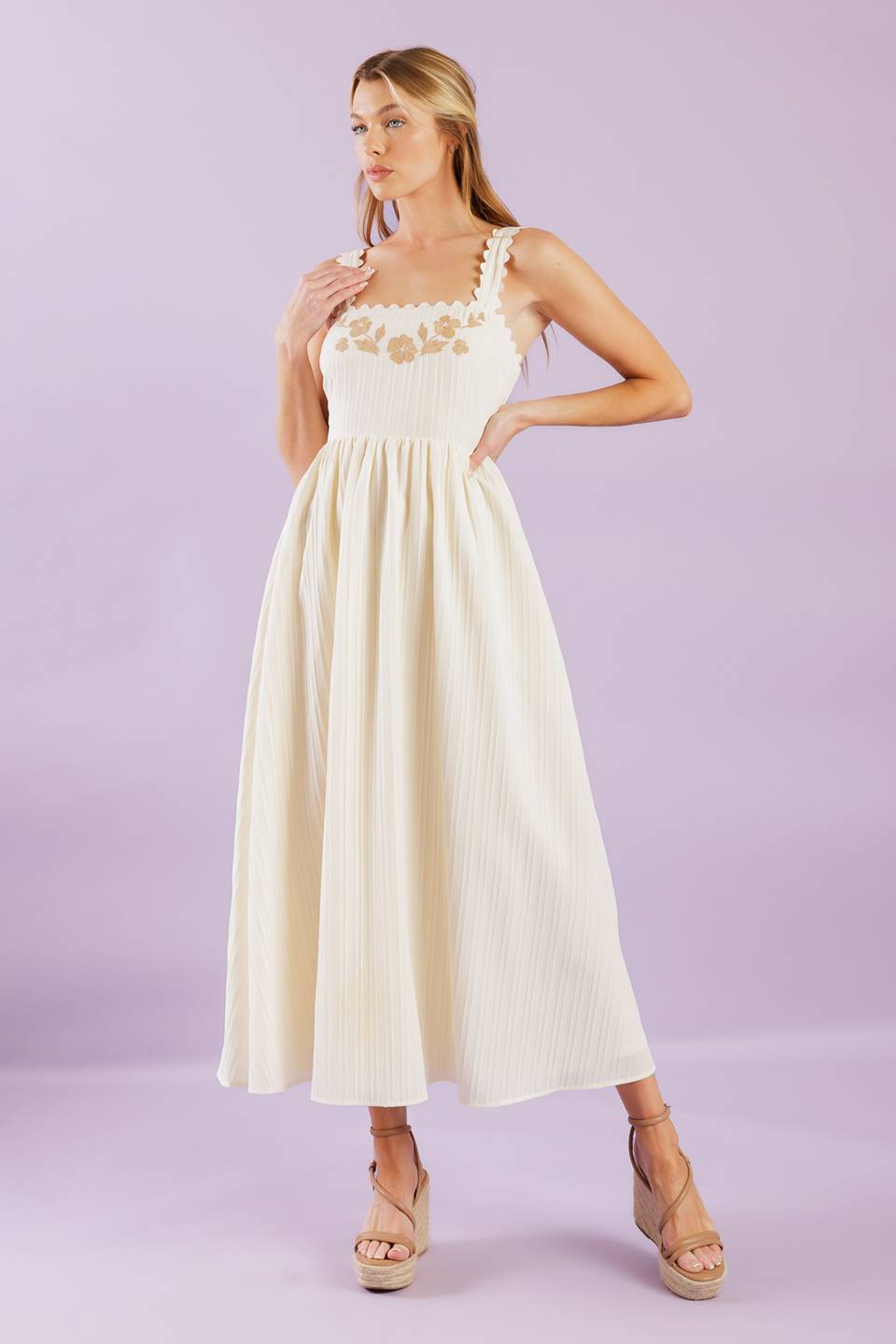 TOTAL CRUSH CREAM WOVEN MIDI DRESS - By Baano