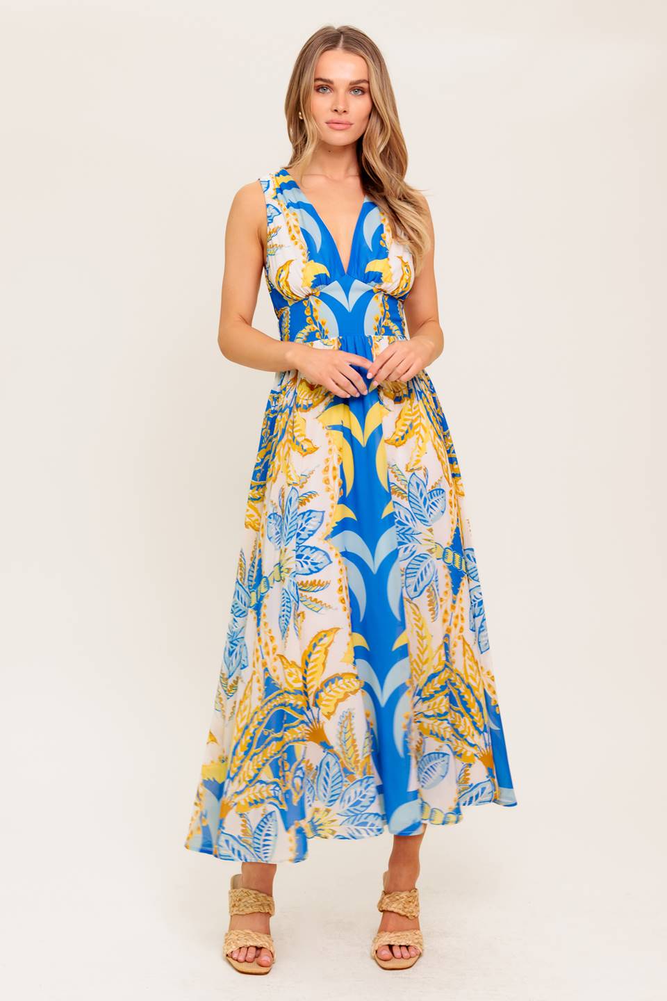 SOFT MEADOW BLUE WOVEN MIDI DRESS - By Baano