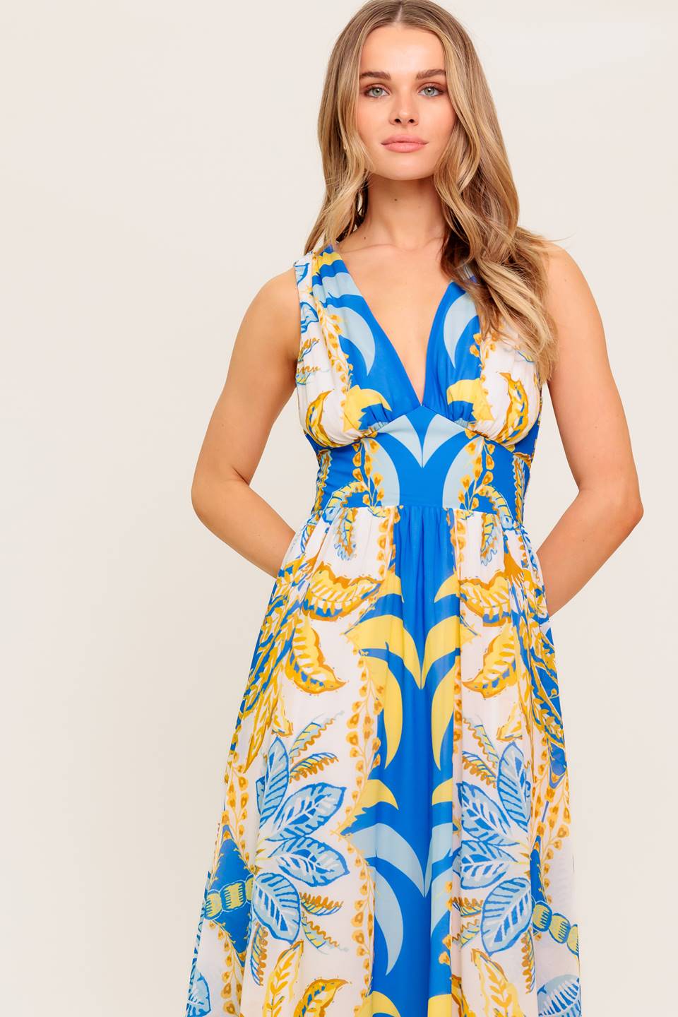 SOFT MEADOW BLUE WOVEN MIDI DRESS - By Baano