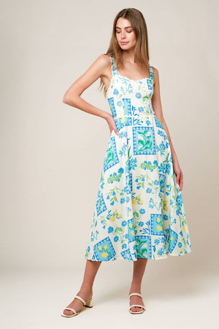 ON THE MOVE BLUE WOVEN MIDI DRESS - By Baano