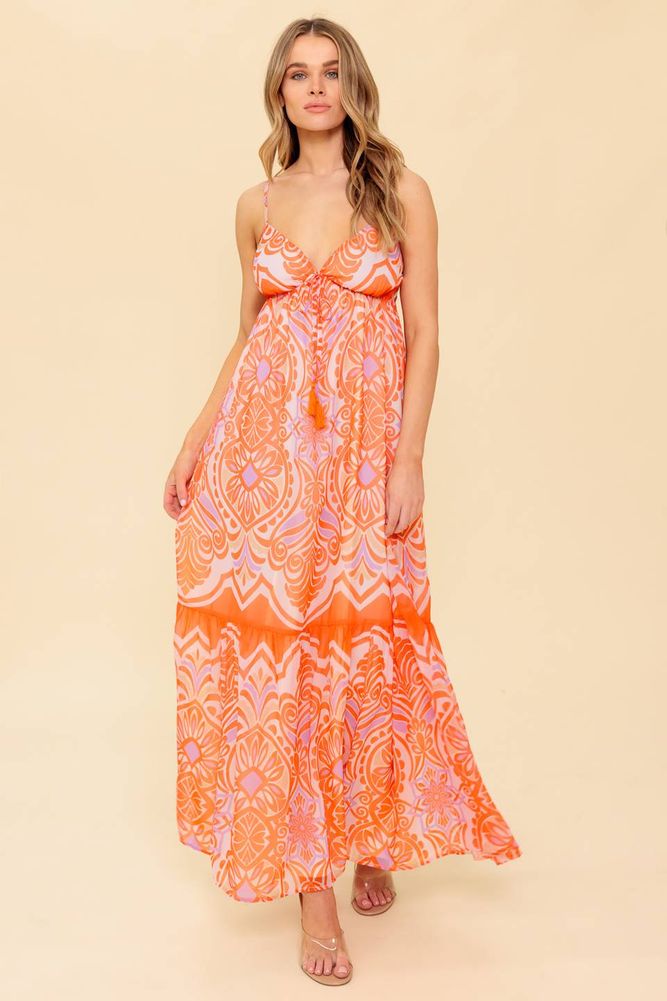 ROMANCE LANGUAGE CORAL WOVEN MAXI DRESS - By Baano