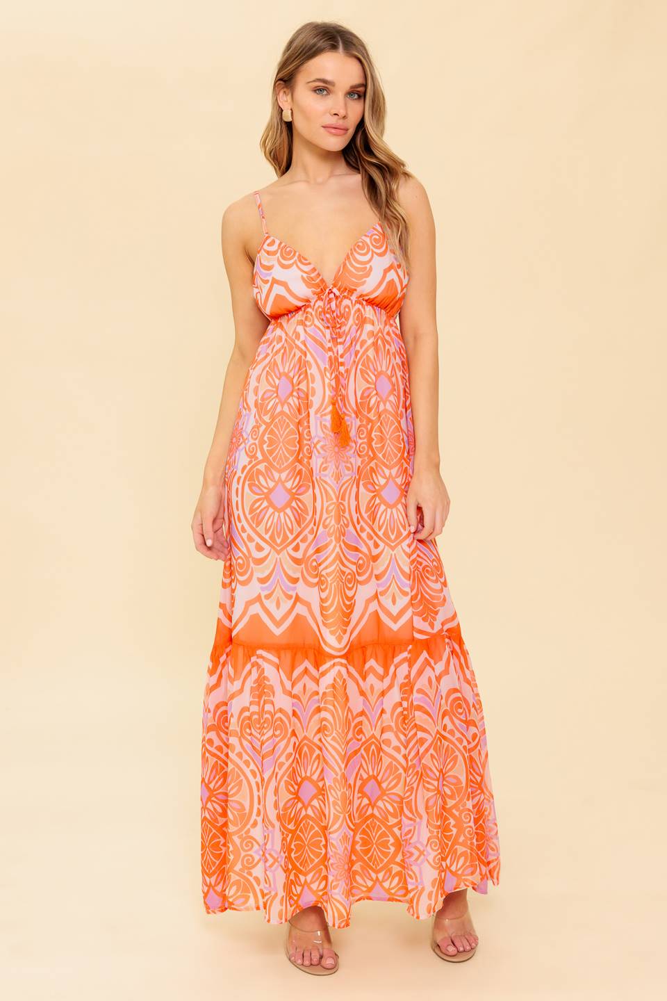 ROMANCE LANGUAGE CORAL WOVEN MAXI DRESS - By Baano