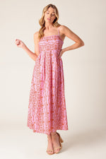 THE EVETTE PINK WOVEN MIDI DRESS - By Baano