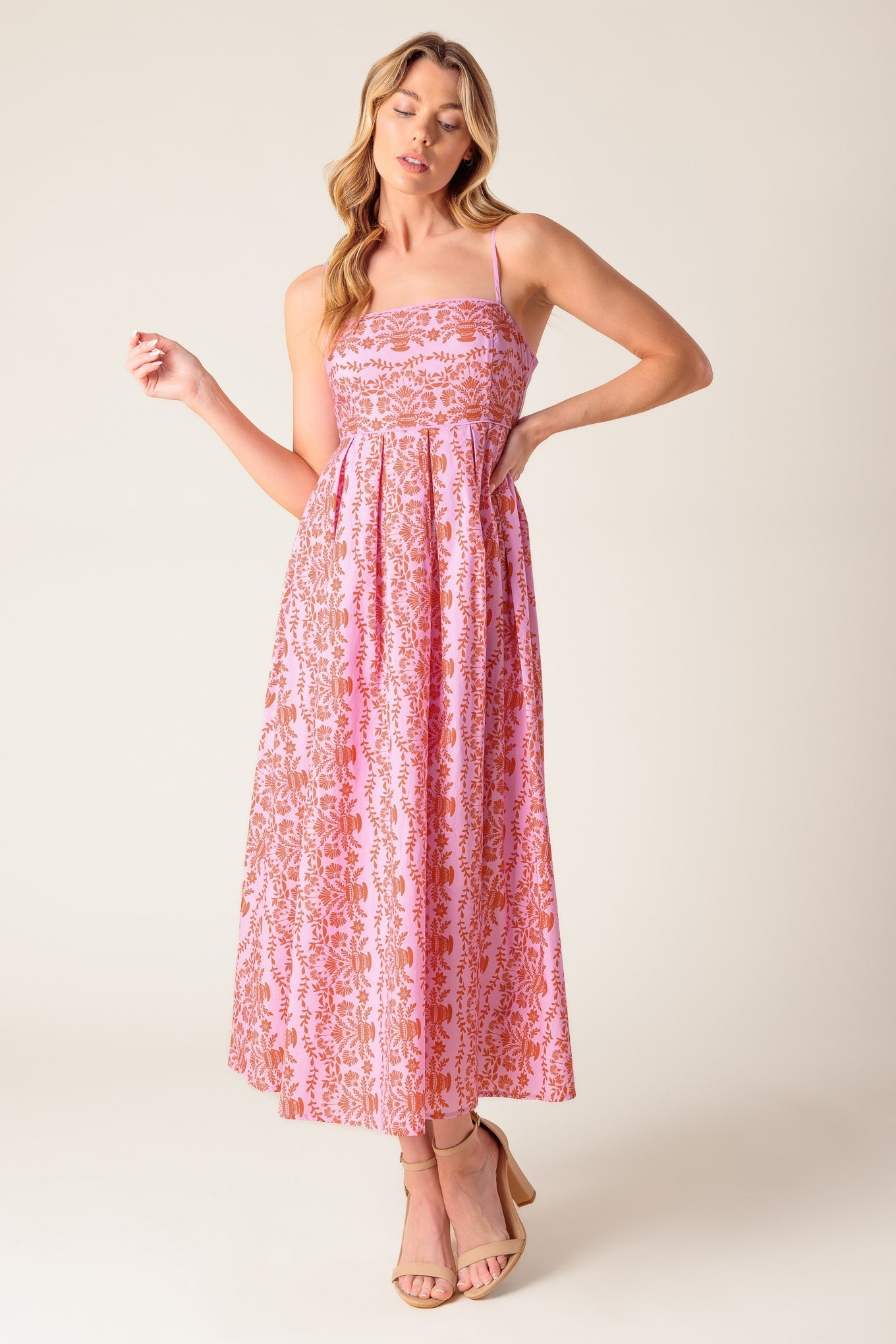 THE EVETTE PINK WOVEN MIDI DRESS - By Baano