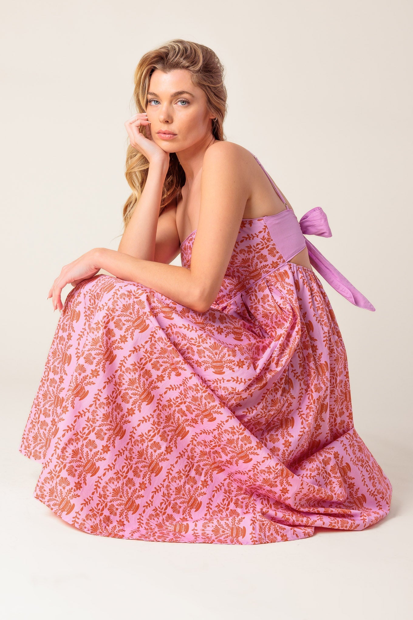 THE EVETTE PINK WOVEN MIDI DRESS - By Baano