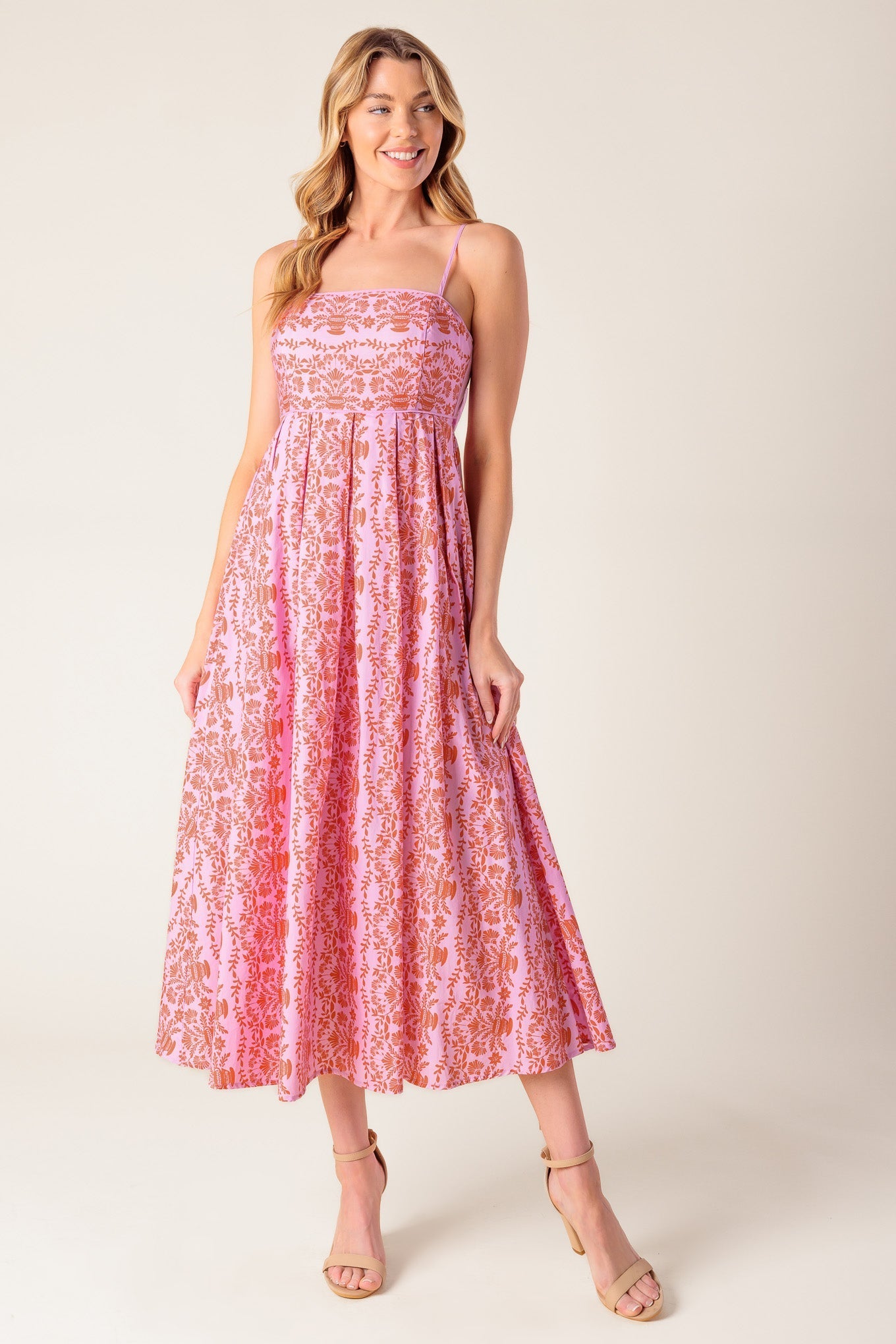 THE EVETTE PINK WOVEN MIDI DRESS - By Baano