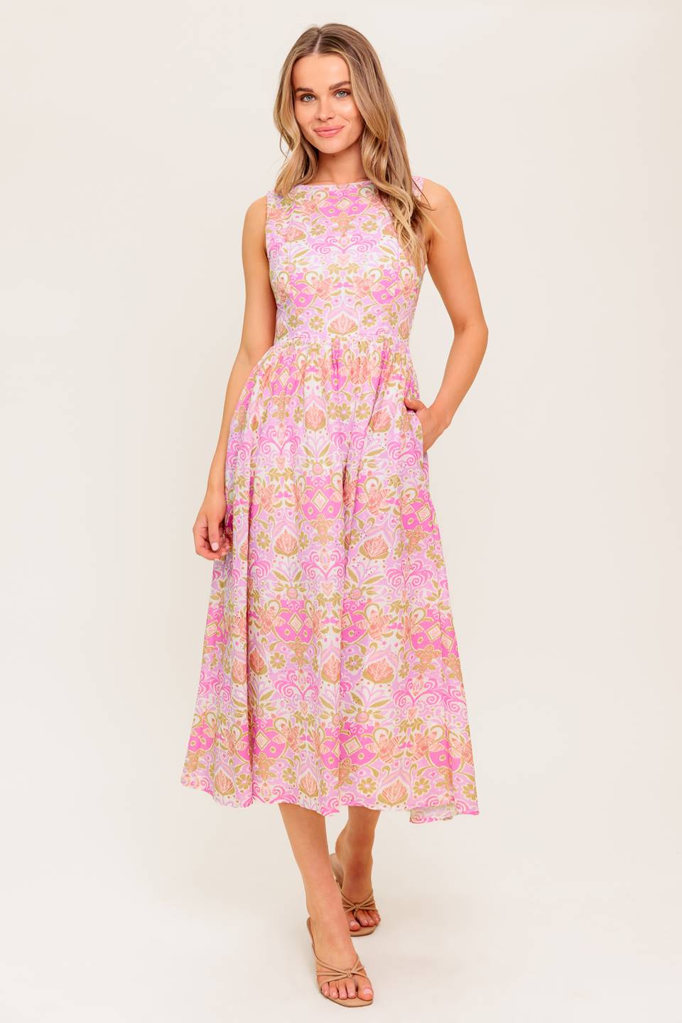 UNDER THE SUN PINK WOVEN MIDI DRESS - By Baano