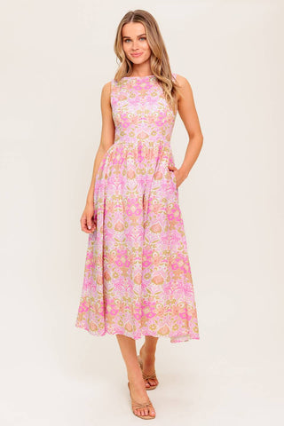 UNDER THE SUN PINK WOVEN MIDI DRESS - By Baano